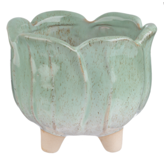5" Green Leaf Glazed Planter