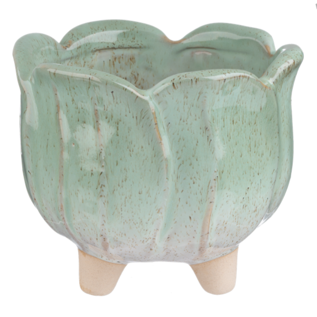 5" Green Leaf Glazed Planter