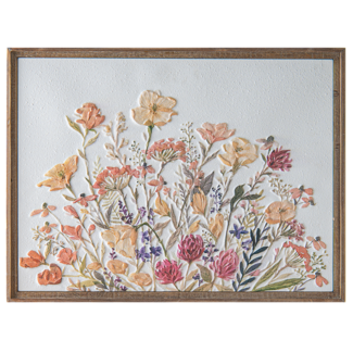 24x32" Framed Embossed Wildflower Wall Decor