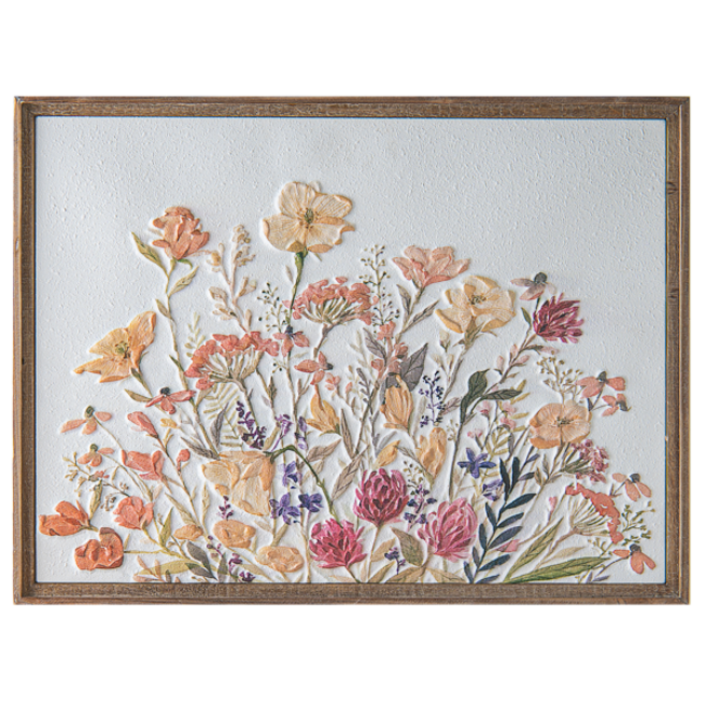 24x32" Framed Embossed Wildflower Wall Decor