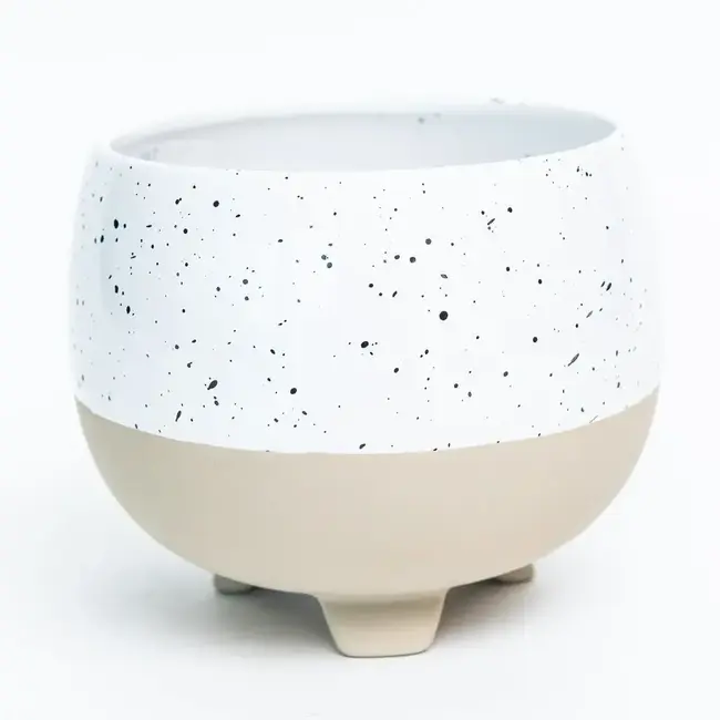 Footed Speckled White Pot