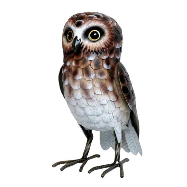 11.4" Brown & White Metal Owl