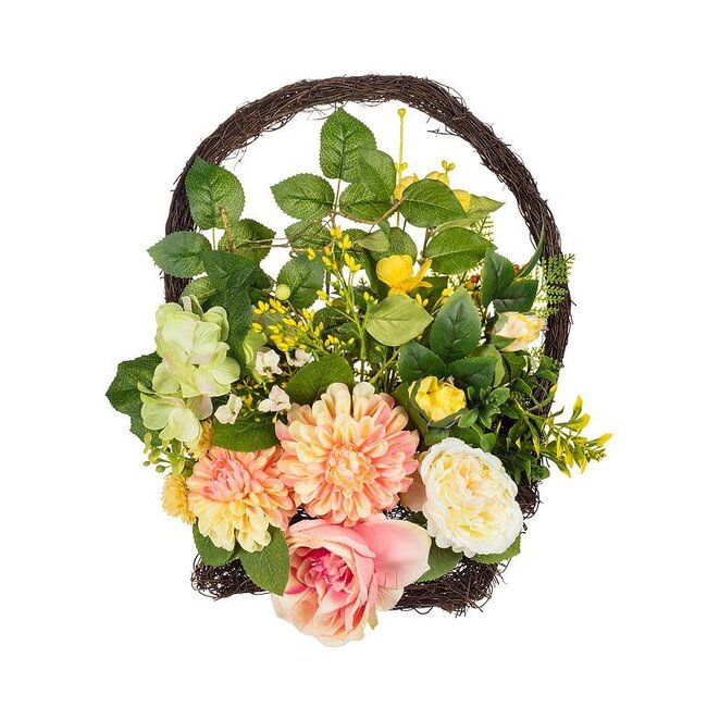 16" Basket Decor w/ Peonies