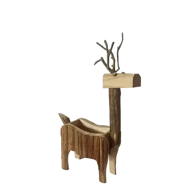 Short Reindeer Wooden Flower Planter