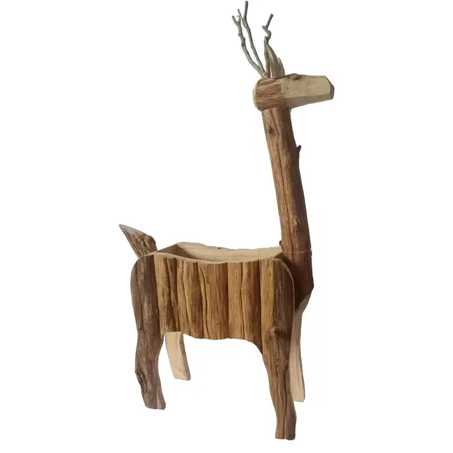 Tall Reindeer Wooden Flower Planter