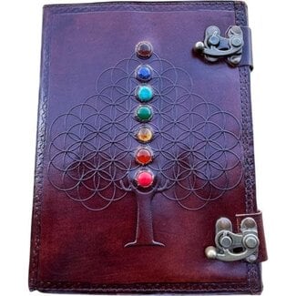 ZenN Flower of Life Tree Chakra Stone Leather Journal