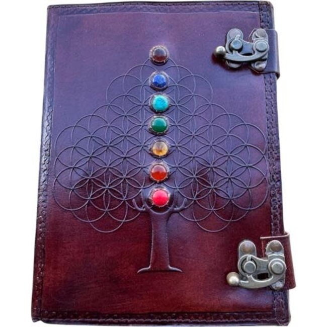 ZenN Flower of Life Tree Chakra Stone Leather Journal