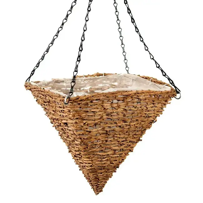Pyramidal Wood Woven Hanging Basket