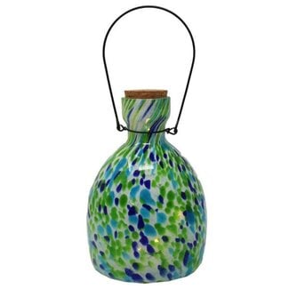 LED Blown Glass Blue/Green Lantern