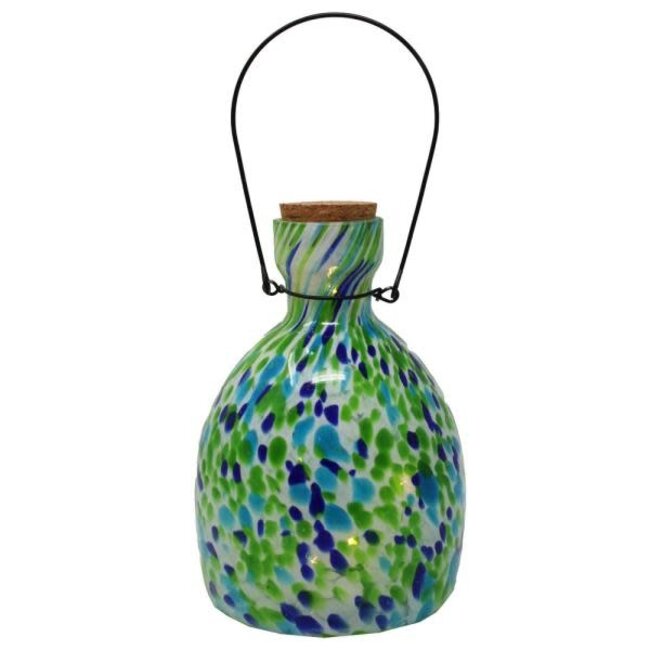 LED Blown Glass Blue/Green Lantern