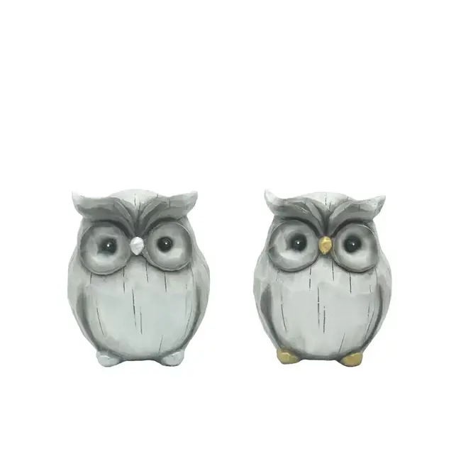 Grey Wood Carved Owl