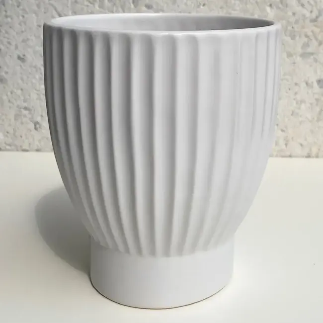 Matte White Ribbed Vase Pot