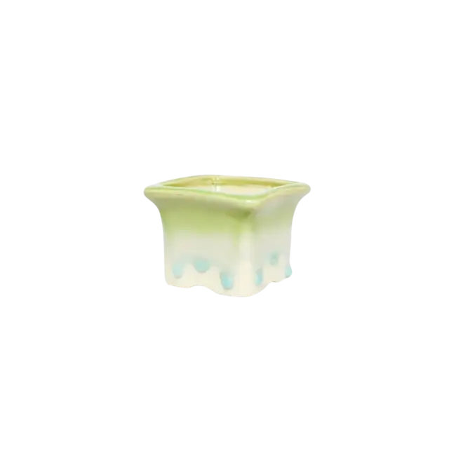 3" Green Dripping Glaze Pot