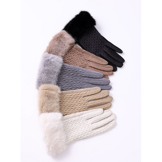 Faux Fur Cuffed Texting Gloves Asst