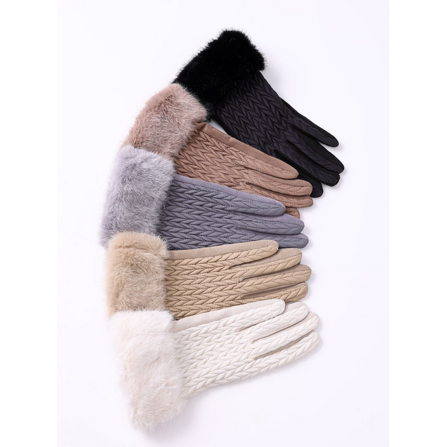 Faux Fur Cuffed Texting Gloves Asst