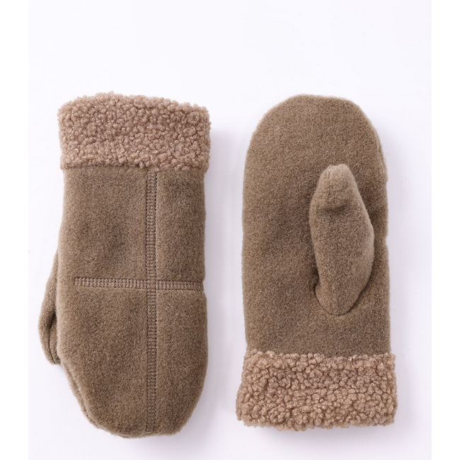 Sherpa Lined Fleece Mittens Taupe
