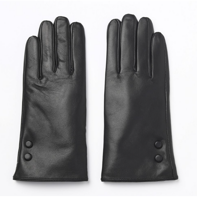 Lambskin Leather Gloves w/ Buttons
