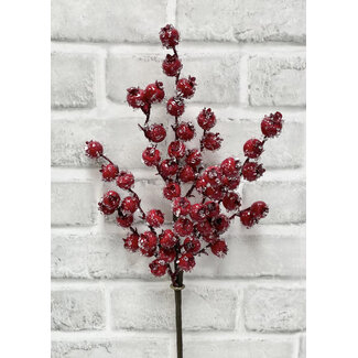 17" Red Iced Berry Spray