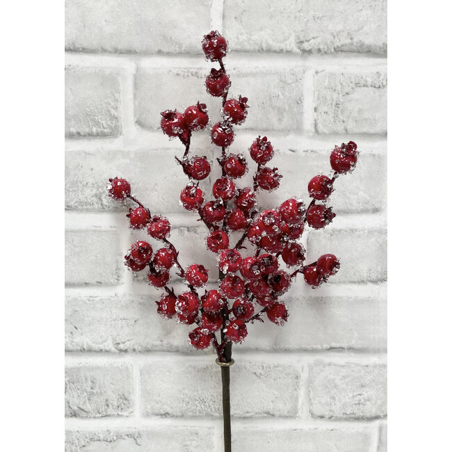 17" Red Iced Berry Spray
