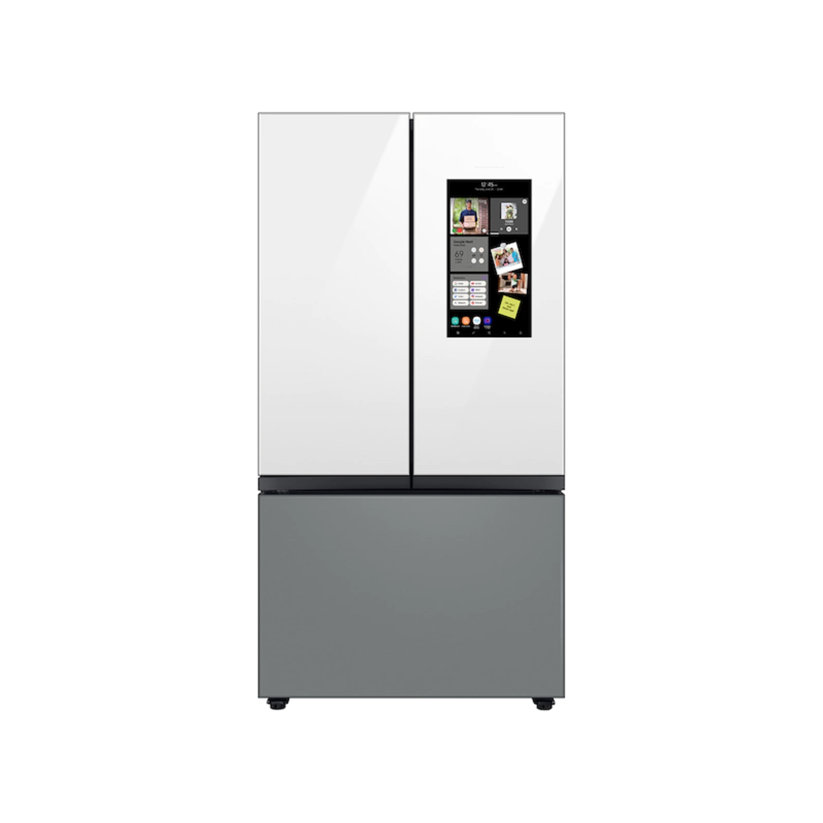 Samsung Bespoke Samsung BESPOKE 30 cu ft  3-Door French Door Refrigerator– with Top Left and Family Hub™ Panel in White Glass - and Matte Grey Glass Bottom Door Panel