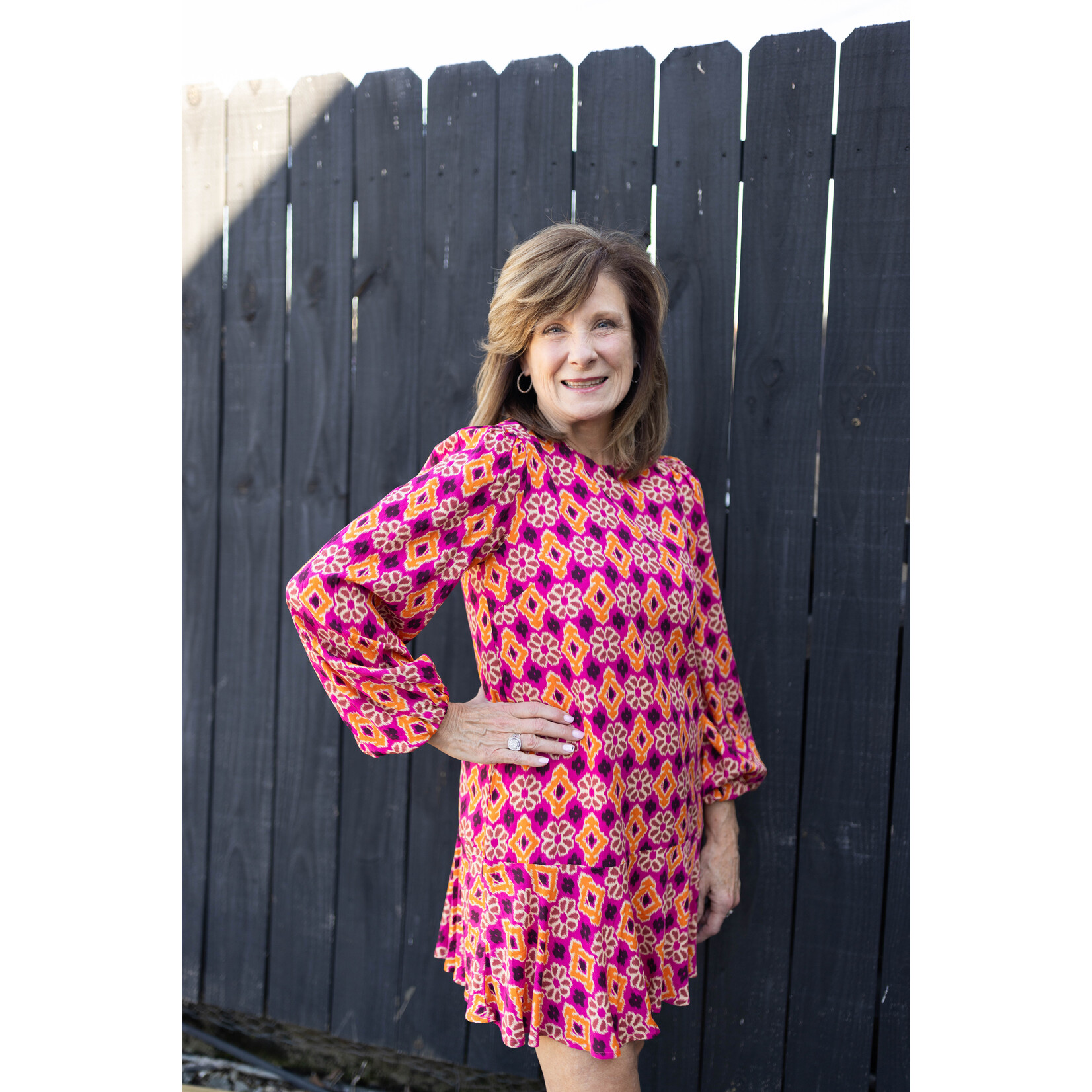 Pink Multi Print Long Sleeve Tunic Dress- S