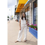 Khaki Linen Sleeveless Crop Top and Pants Set