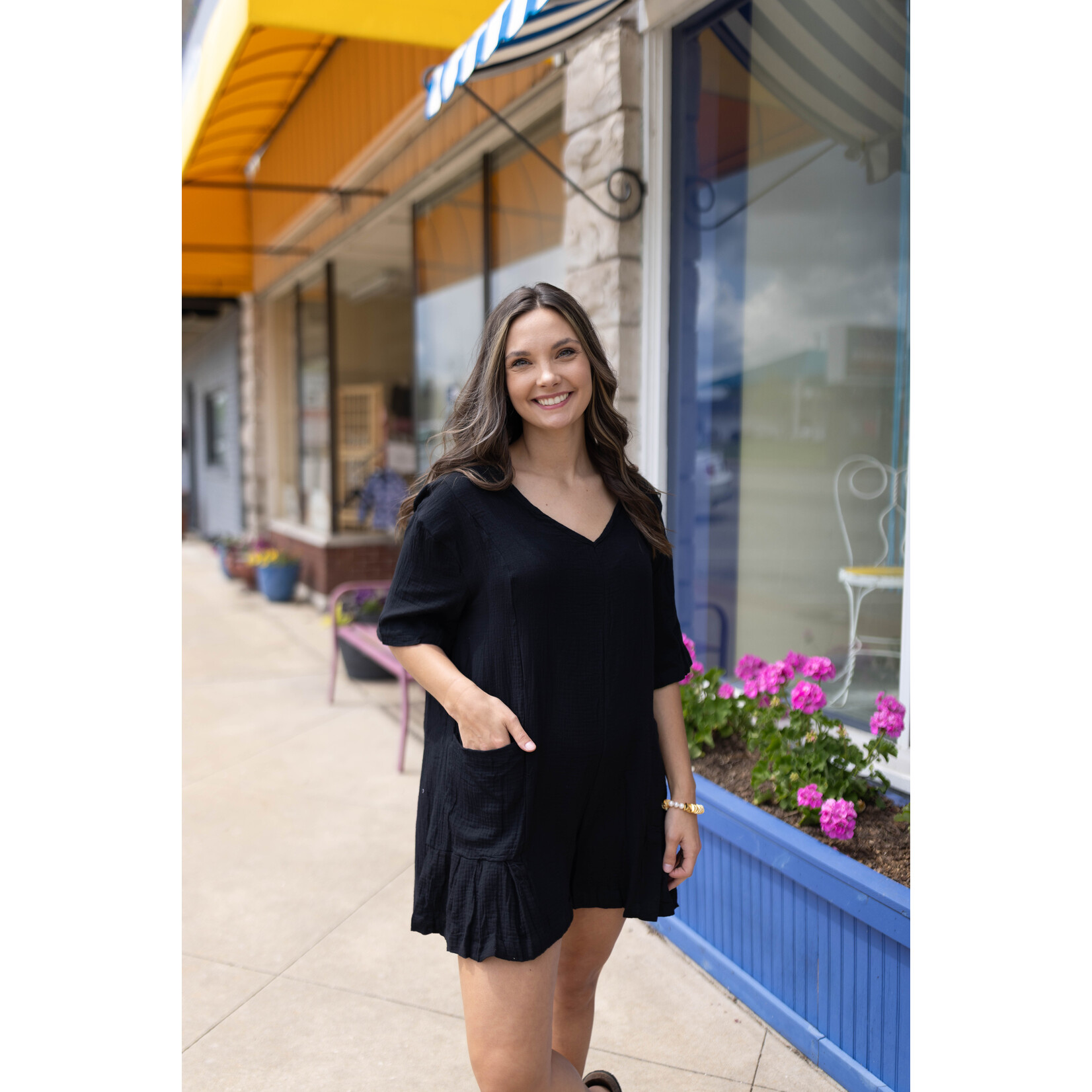 Flouncy Shapeless V-Neck Draped Sleeves Romper