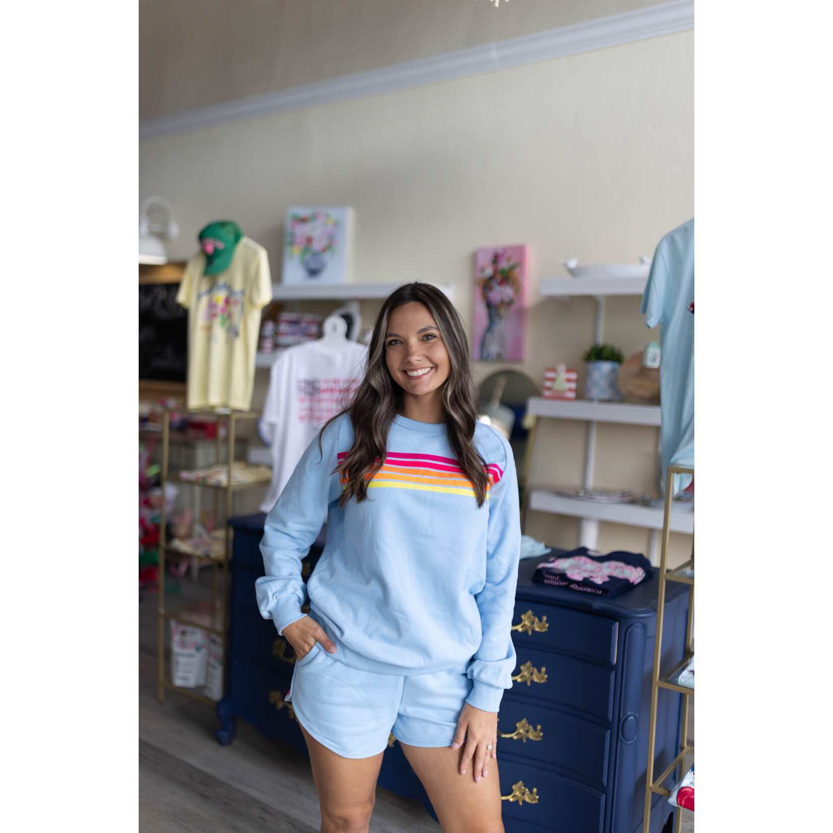 LDC Color Contrast Long Sleeve Shorts Set