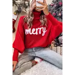 Merry Letter Embroidered High Neck Sweater
