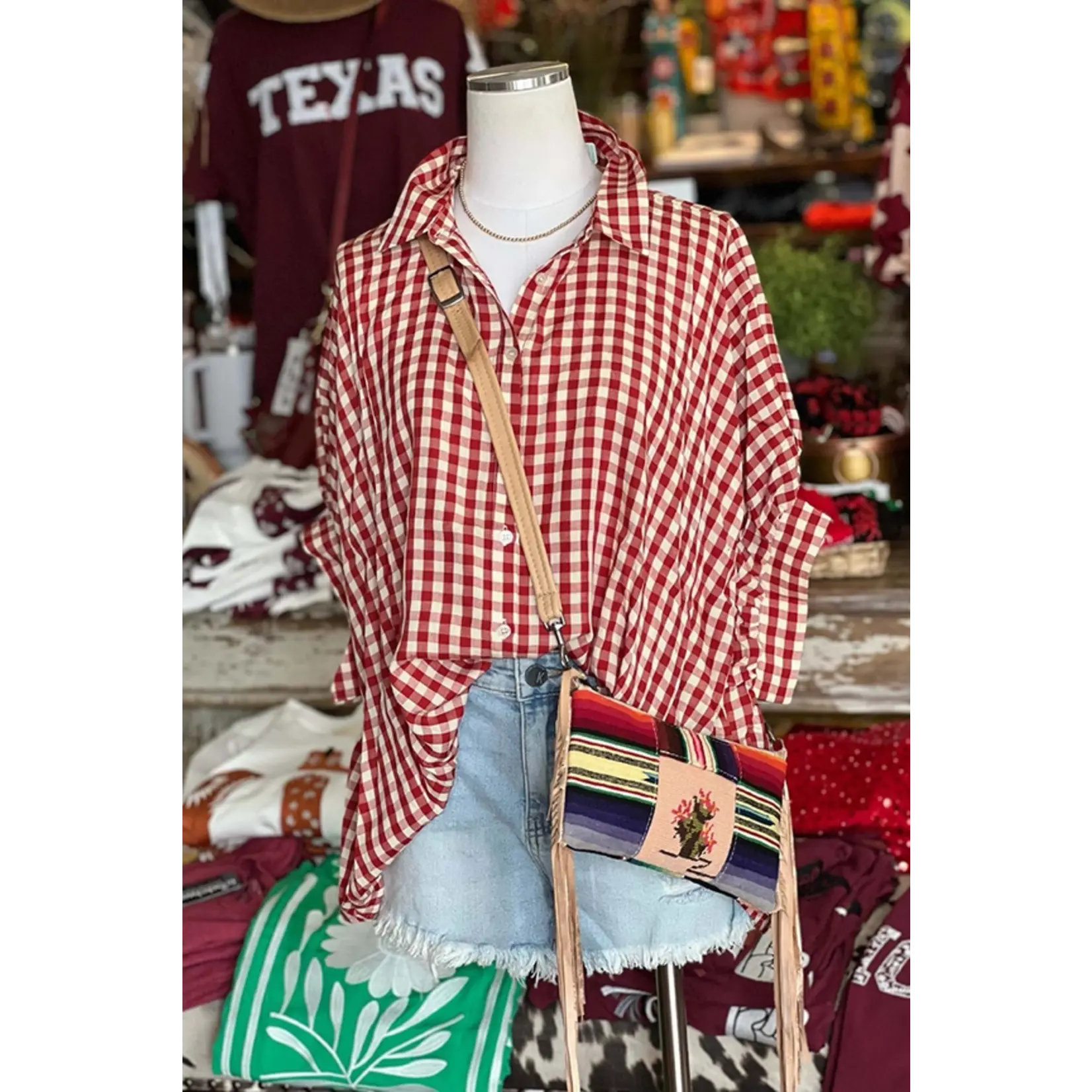 Plaid Print Button Up Oversize Blouse Shirt