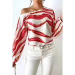 Scallop Stripe Print One Shoulder Blouse