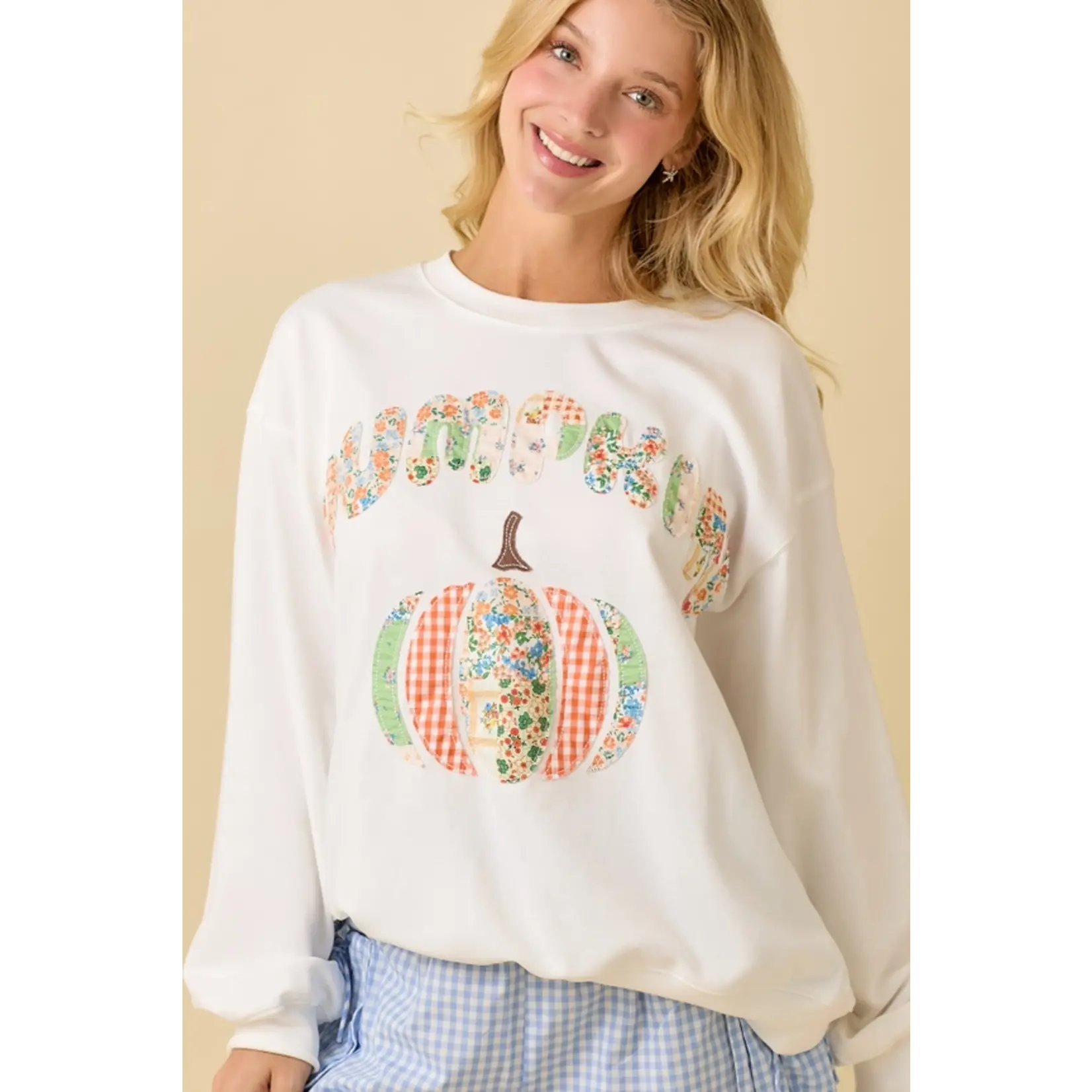 Pumpkin Patchwork Long Sleeve Crewneck