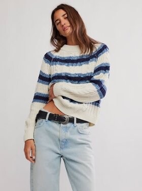 Free People Frankie Cable Striped Pullover