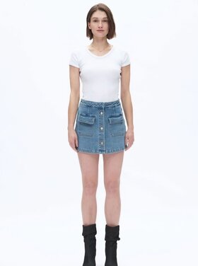Denim Button Front Skirt