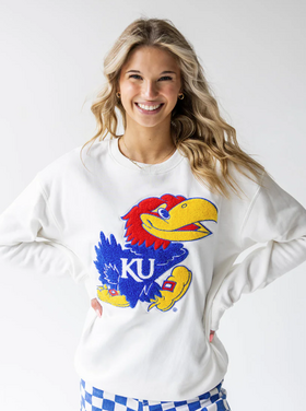 Chenille Jayhawk Crew Sweatshirt