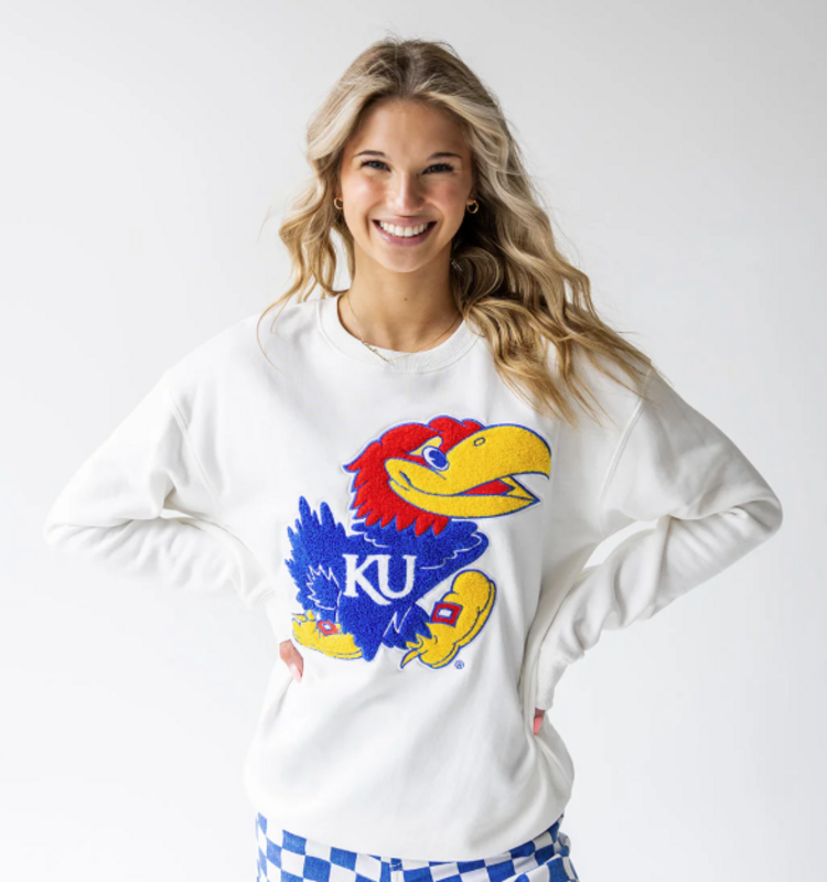Chenille Jayhawk Crew Sweatshirt