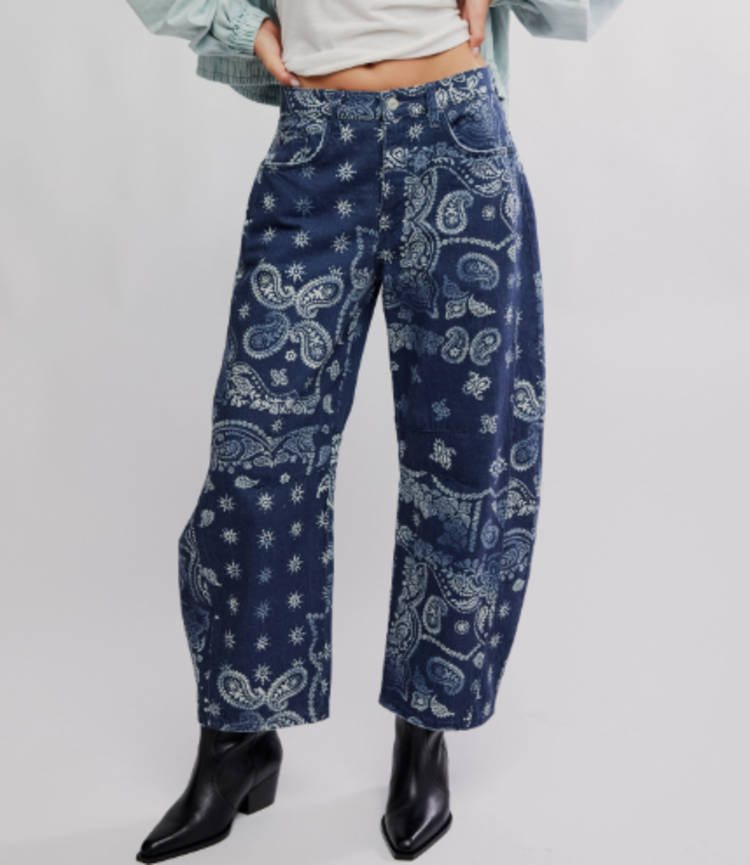 We The Free Good Luck Printed Barrel Jean