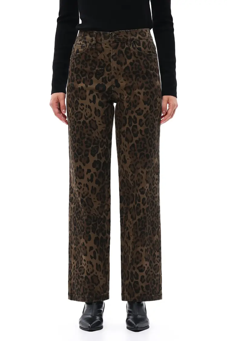 High Rise Leopard Print Straight Leg Pants