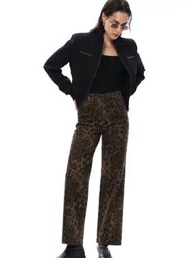 High Rise Leopard Print Straight Leg Pants