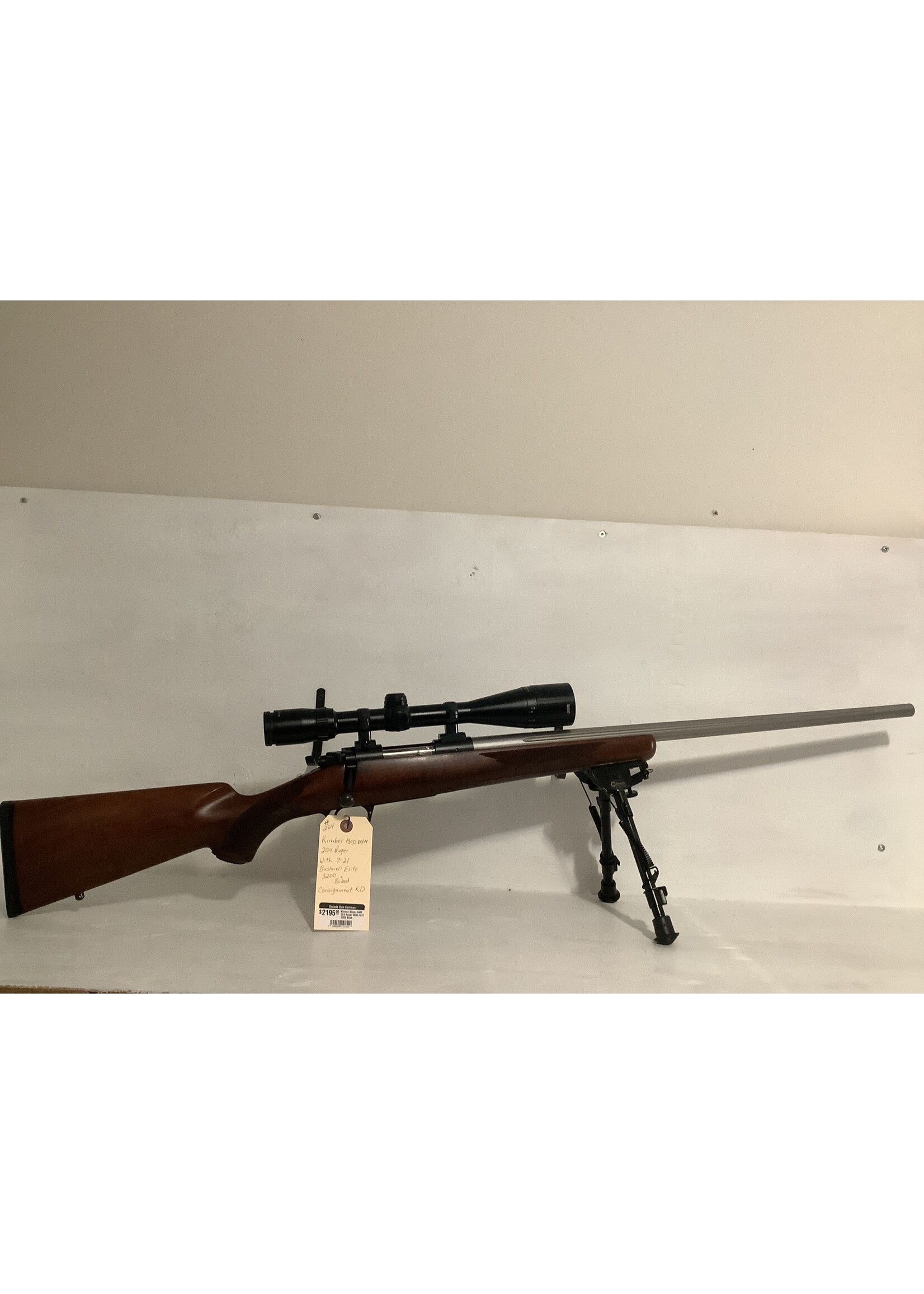 Kimber Model 84M 204 Ruger With 7x21 3200 Bushnell Elite Scope and Bipod Stainless Fluted Barrel