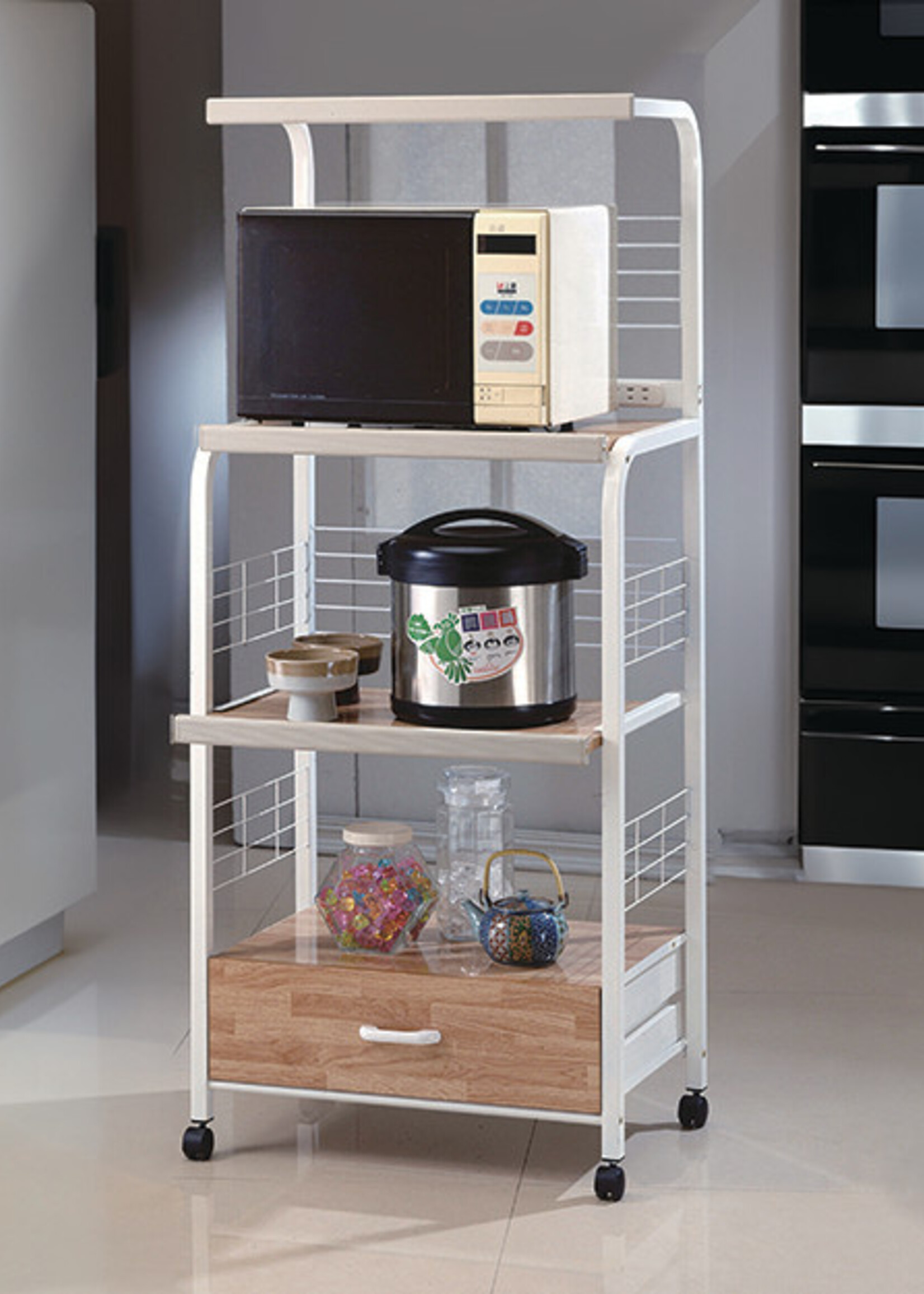 Crown Mark KITCHEN CART WITH SHELVES on Rollers  White