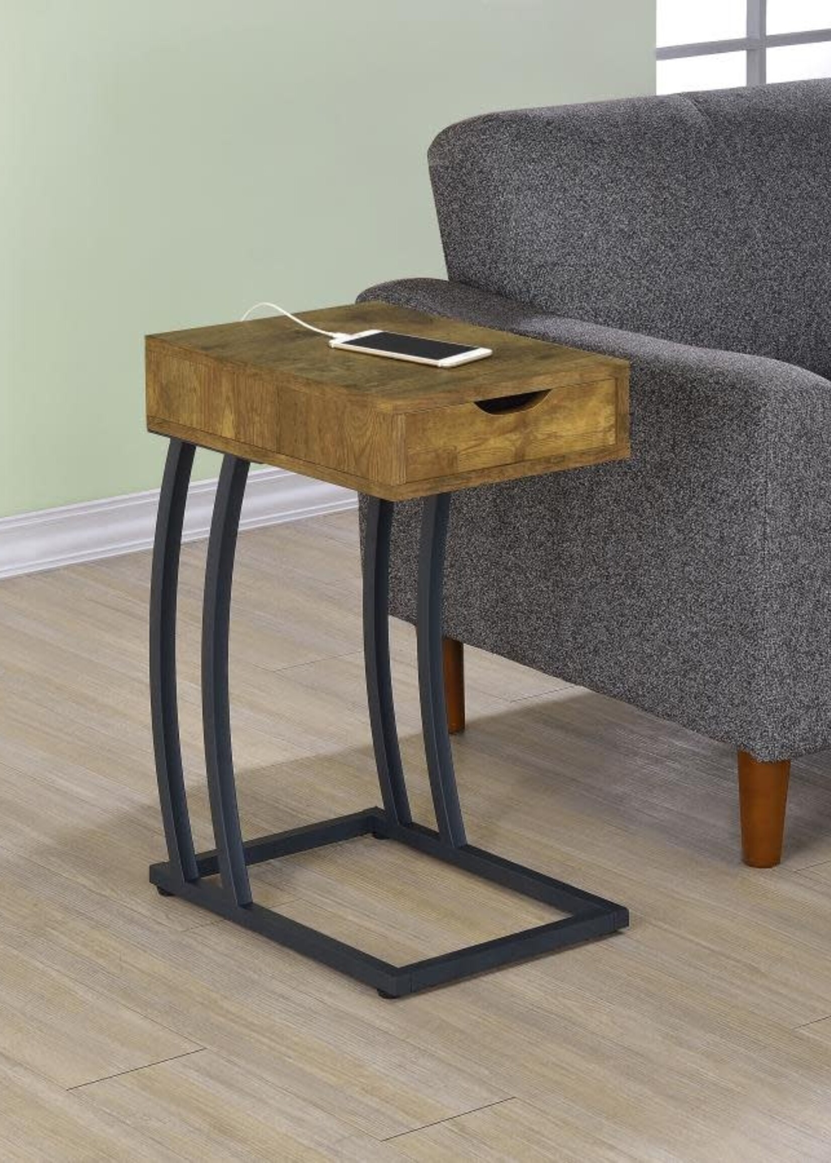 COASTER Side Table 1-drawer Power Outlet   Rustic Nutmeg