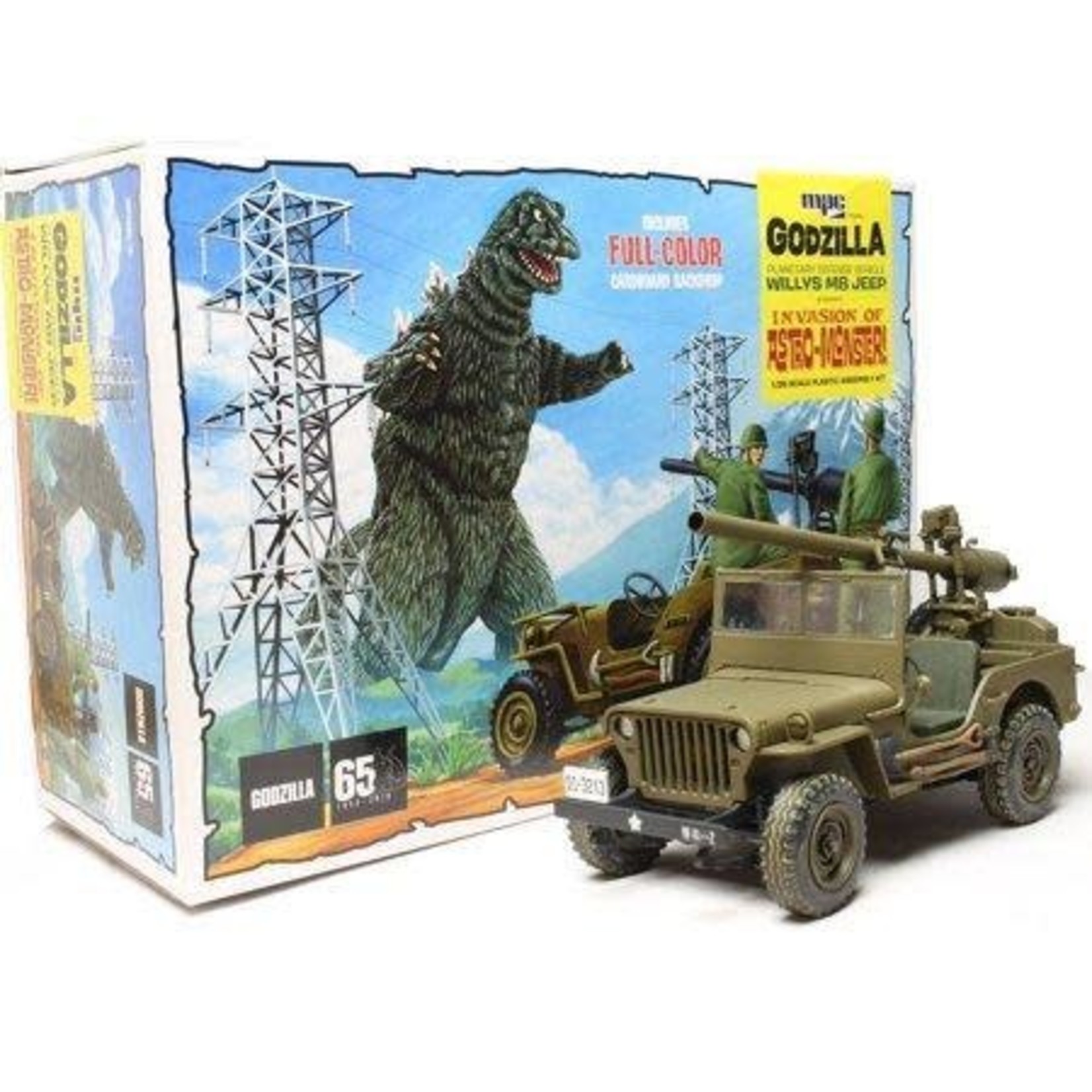 MPC GODZILLA 1/25 GODZILLA AND WILLYS MB JEEP WITH FULL-COLOR BACKDROP PLASTIC ASSEMBLY KIT