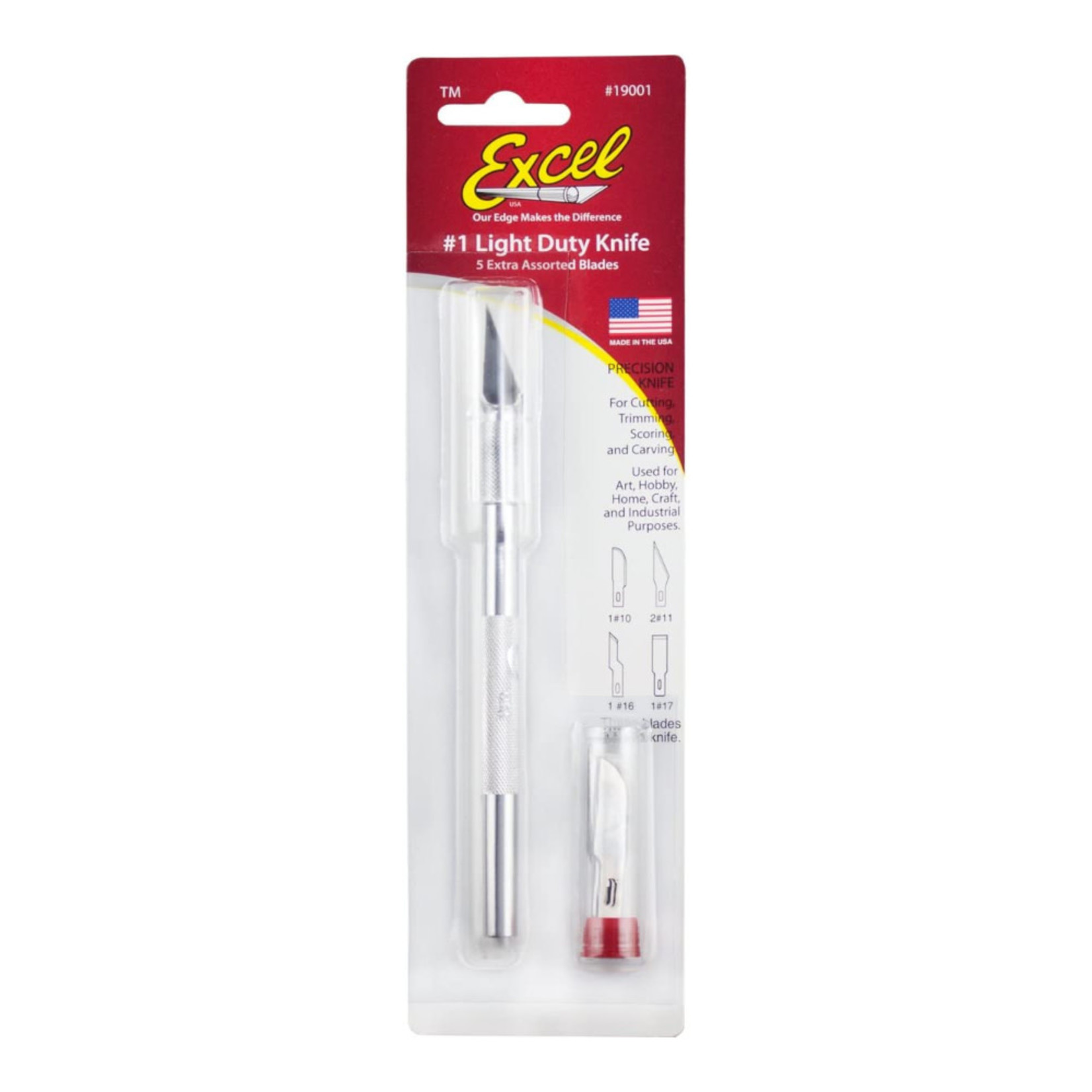 Excel KNIFE #1 W/ 5 ASSORTED BLADES LIGHT DUTY (EXCEL 19001)