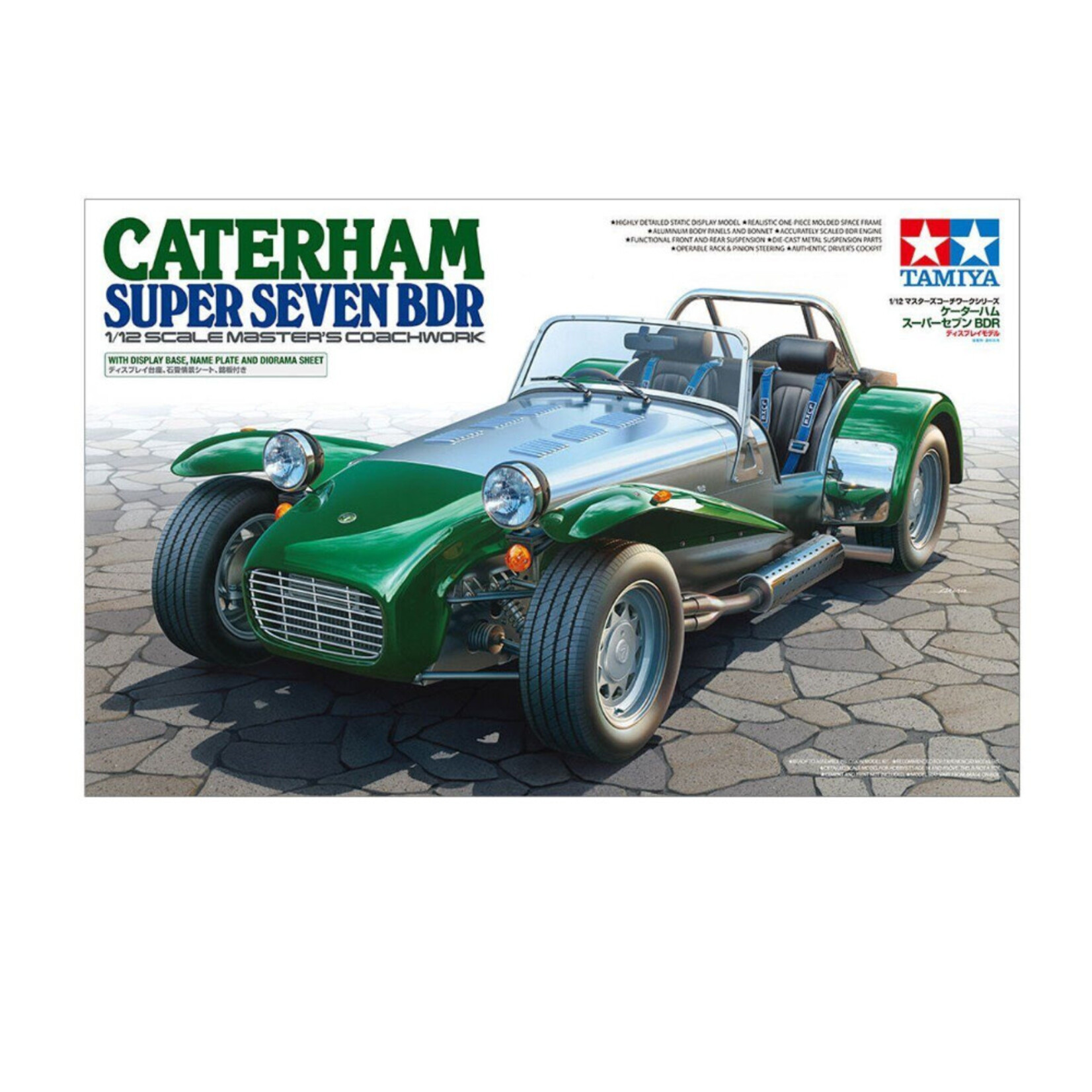 TAMIYA TAMIYA 1/12 CATERHAM SUPER SEVEN BDR WITH DISPLAY BASE, NAME PLATE AND DIORAMA SHEET