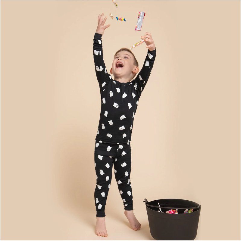 Petit Lem Ghosts Glow in Dark Print on Black PJ Set