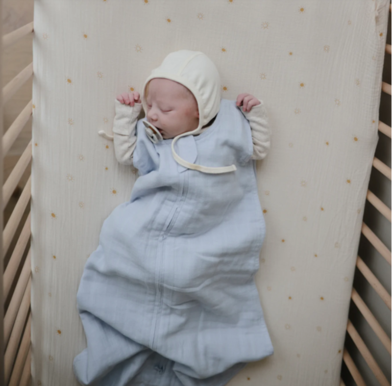 Mushie Dormeuse en mousseline, coton biologique 0-6 mois - Bleu Bébé