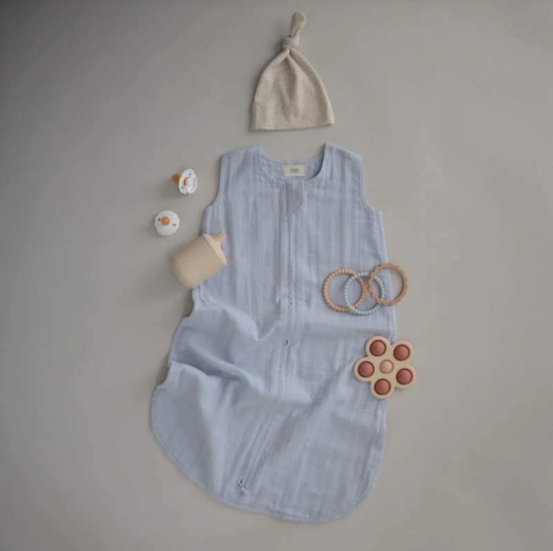 Mushie Muslin sleeper organic cotton 0-6 months - Baby Blue