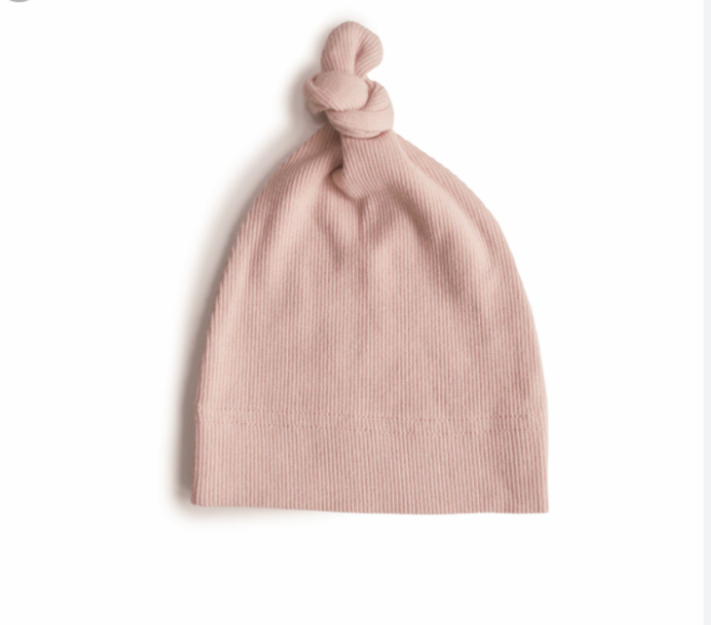 Mushie Organic cotton bow hat 0-3 months- Blush