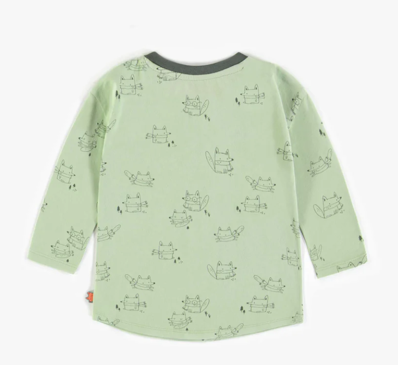 Souris Mini Green t-shirt with henley collar in organic cotton